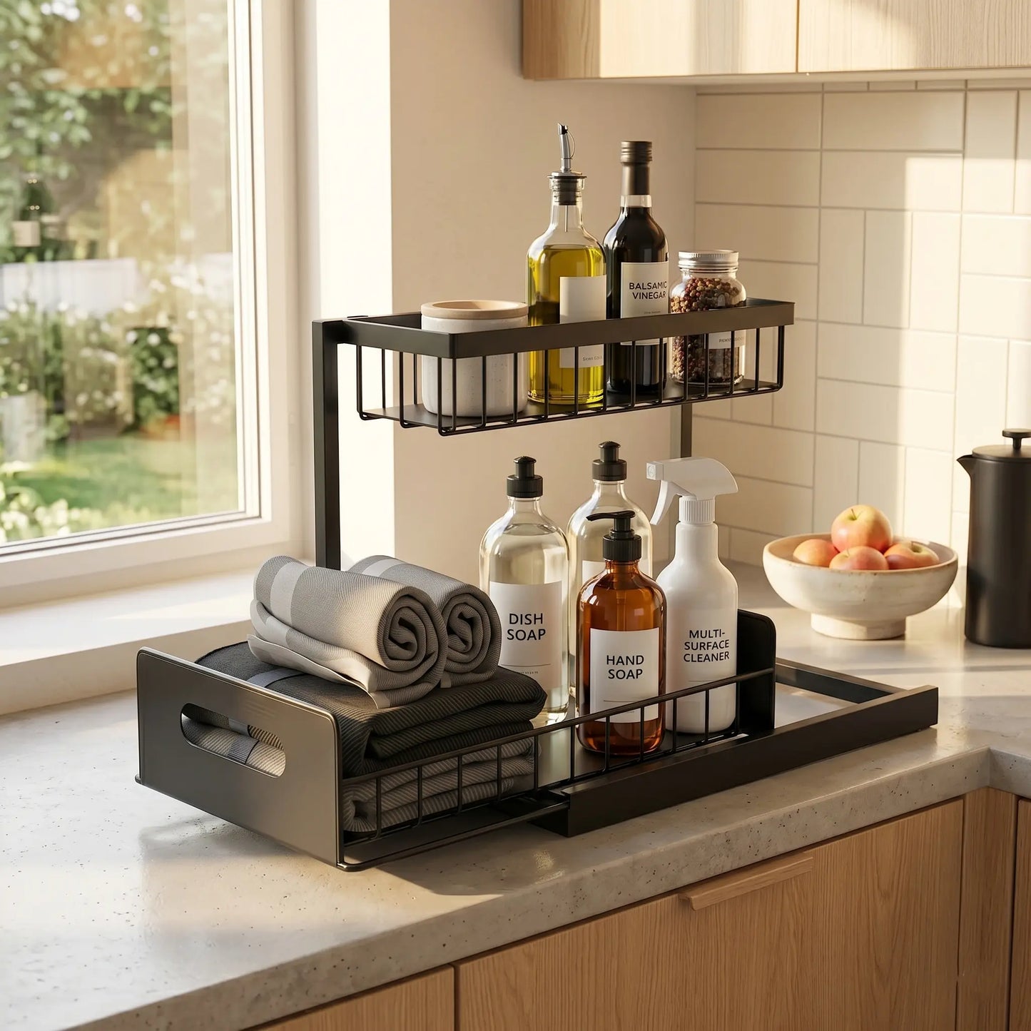 Under Sink Organizer Kitchen β Pull-Out Metal Sliding Drawer Cabinet Storage Rack