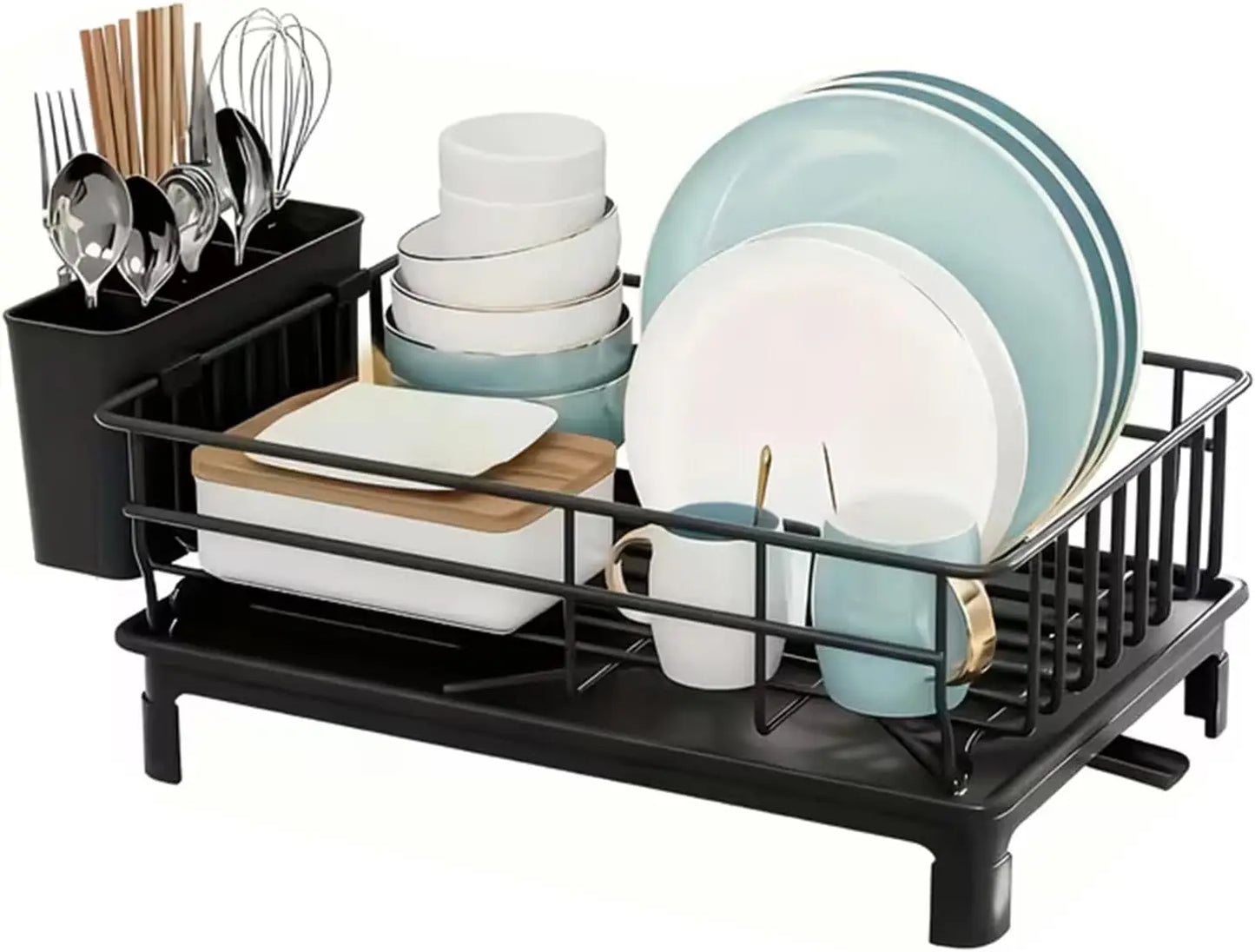 Stainless Steel Dish Drying Rack —  Large Drainer with Drip Tray & Utensil Holder