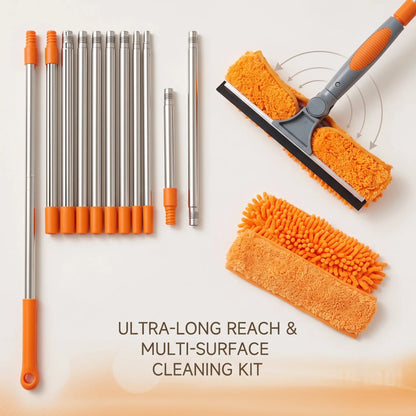 Window Washing Kit with Extension Pole — 2-in-1 Squeegee & Mop Up to 165 Inches