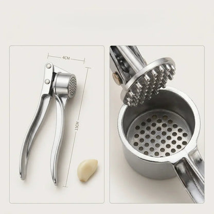 Garlic Press Stainless Steel — 3-in-1 Crush, Peel & Mince Tool