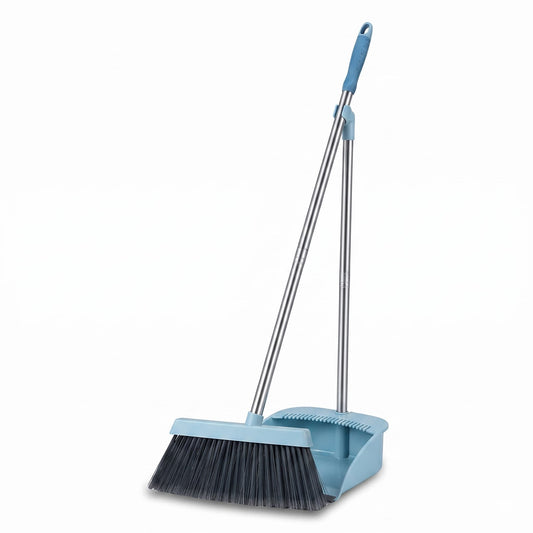 Broom & Dustpan Combo Set with Long Handle — 3-Piece Indoor Cleaning Kit