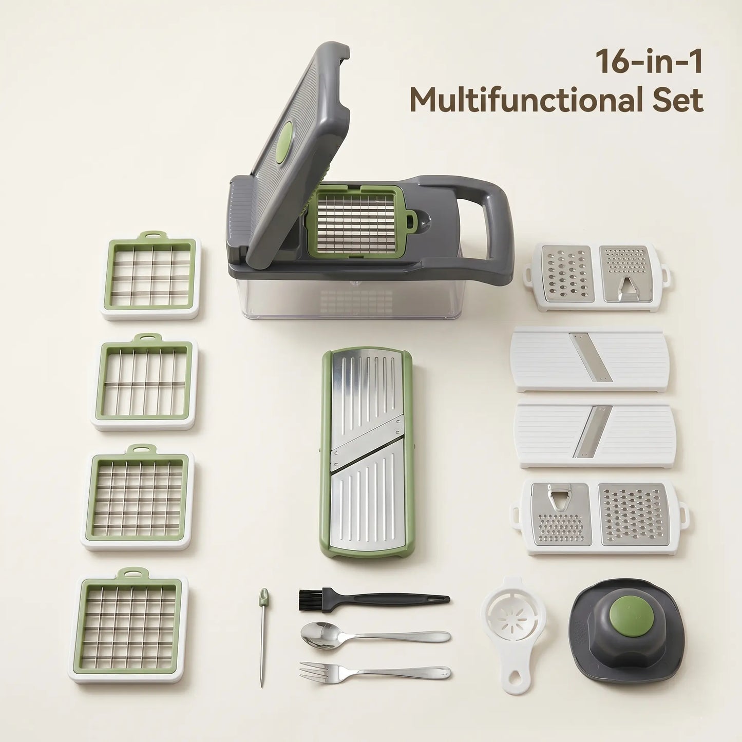 Food Chopper with Container — Manual Vegetable Chopper Grater & Slicer Set