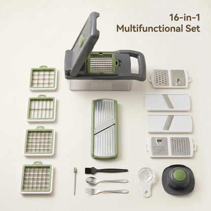 Food Chopper with Container — Manual Vegetable Chopper Grater & Slicer Set