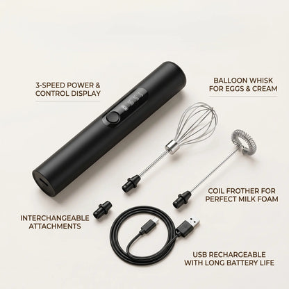 Electric Handheld Mixer & Milk Frother —  3-Speed USB Rechargeable Wireless Whisk