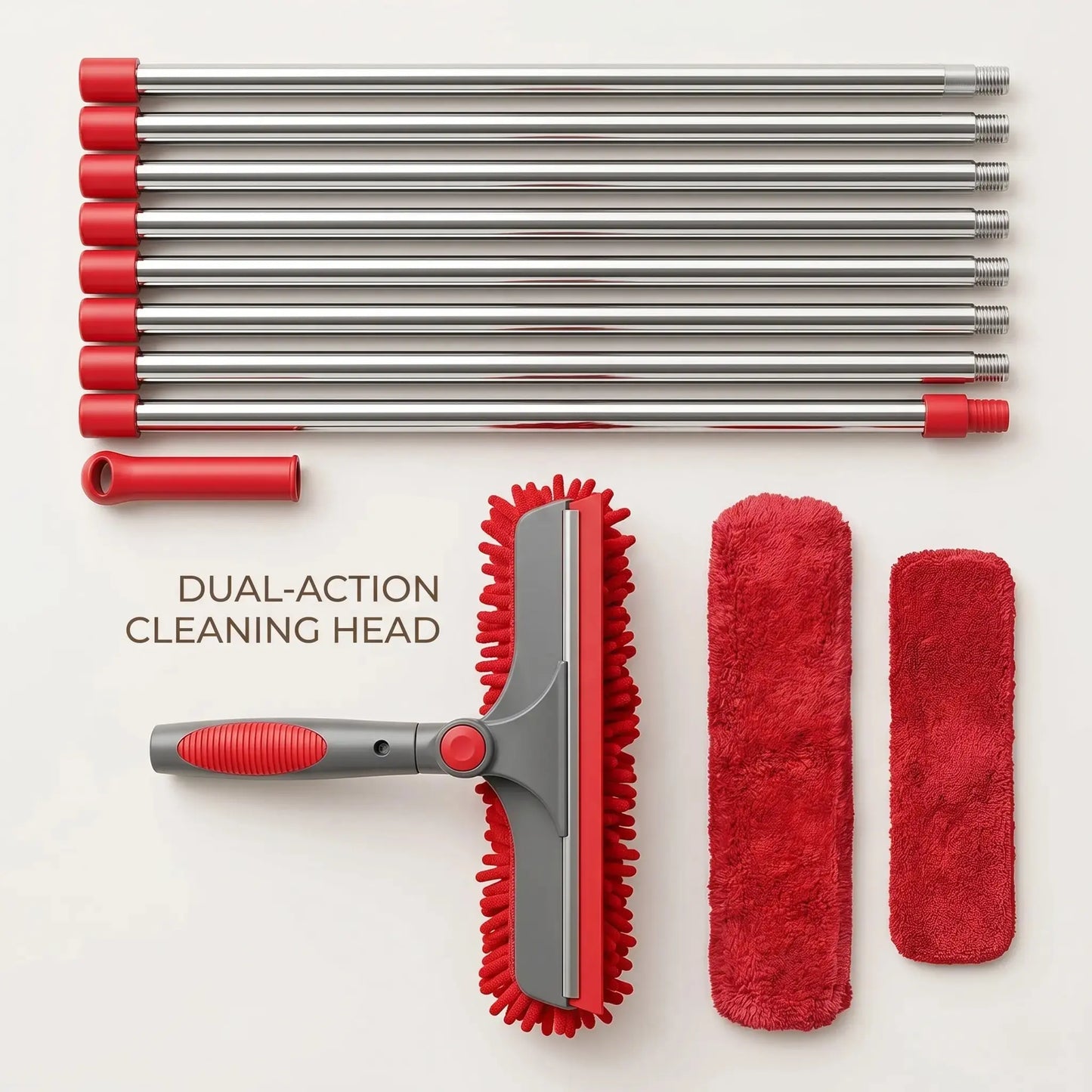 Window Washing Kit with Extension Pole — 2-in-1 Squeegee & Mop Up to 165 Inches