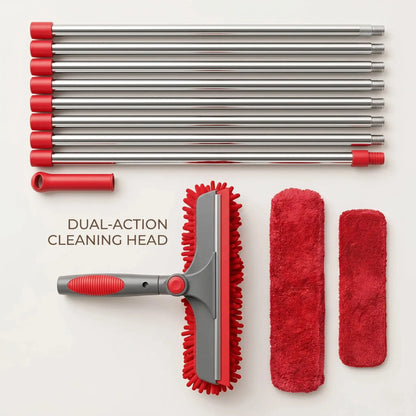Window Washing Kit with Extension Pole — 2-in-1 Squeegee & Mop Up to 165 Inches