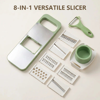 Food Chopper with Container — Manual Vegetable Chopper Grater & Slicer Set