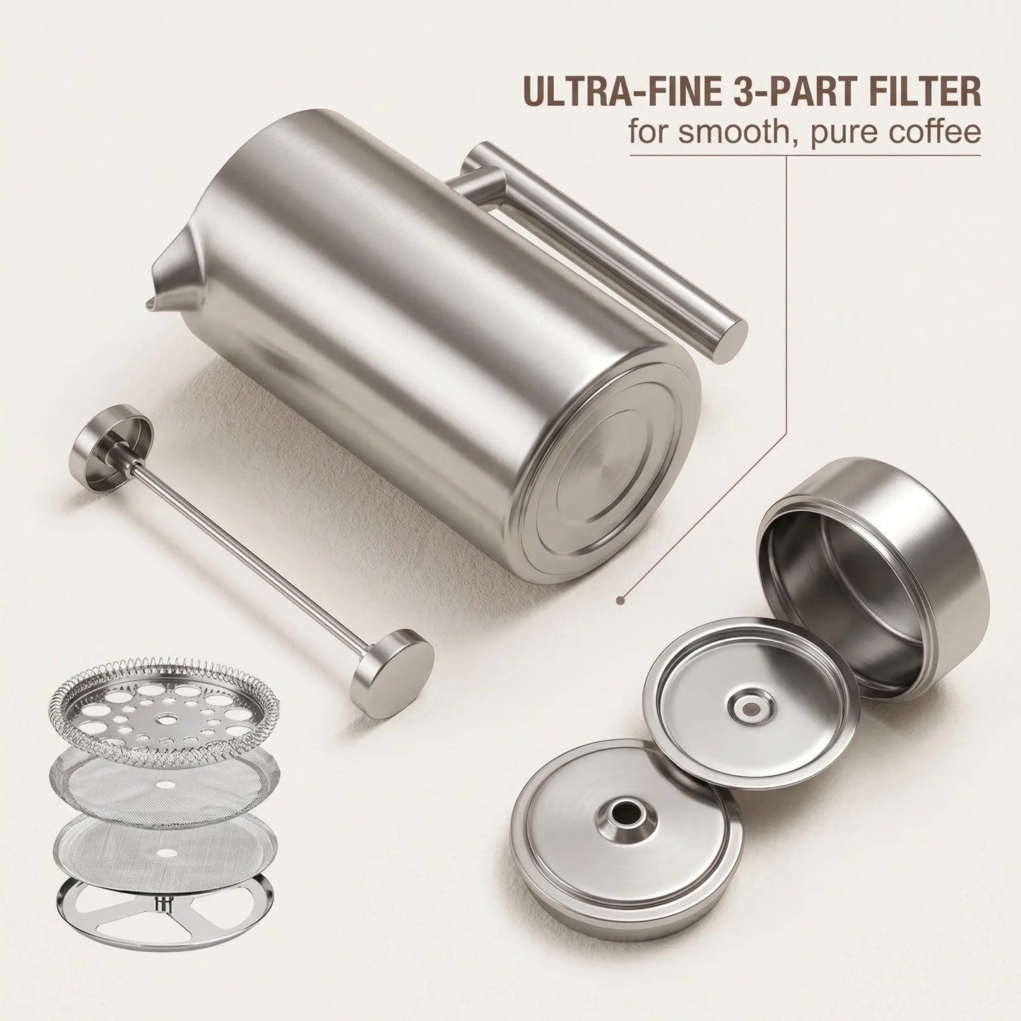 Stainless Steel French Press Coffee Maker — Double Wall Insulated 800ML