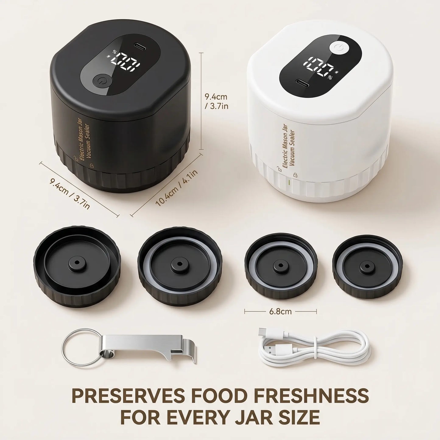 Electric Mason Jar Vacuum Sealer Kit — Cordless Rechargeable with LED Display