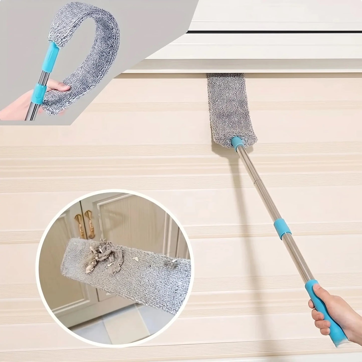 Wall Mop Cleaner with Long Handle and Bendable Head —  Flexible Duster for Ceiling & Gaps