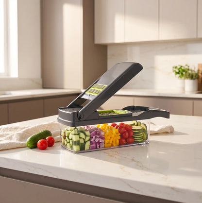 Food Chopper with Container — Manual Vegetable Chopper Grater & Slicer Set