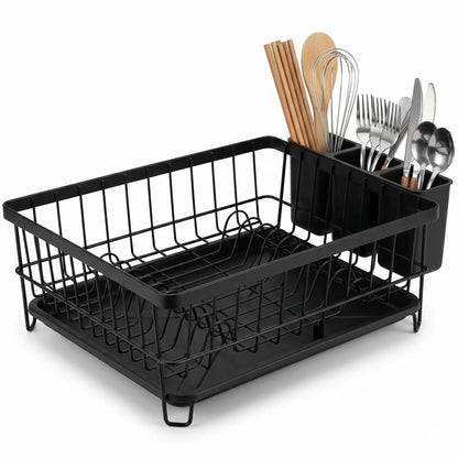 Stainless Steel Dish Drying Rack —  Large Drainer with Drip Tray & Utensil Holder