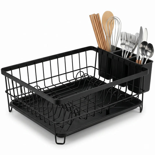 Stainless Steel Dish Drying Rack —  Large Drainer with Drip Tray & Utensil Holder