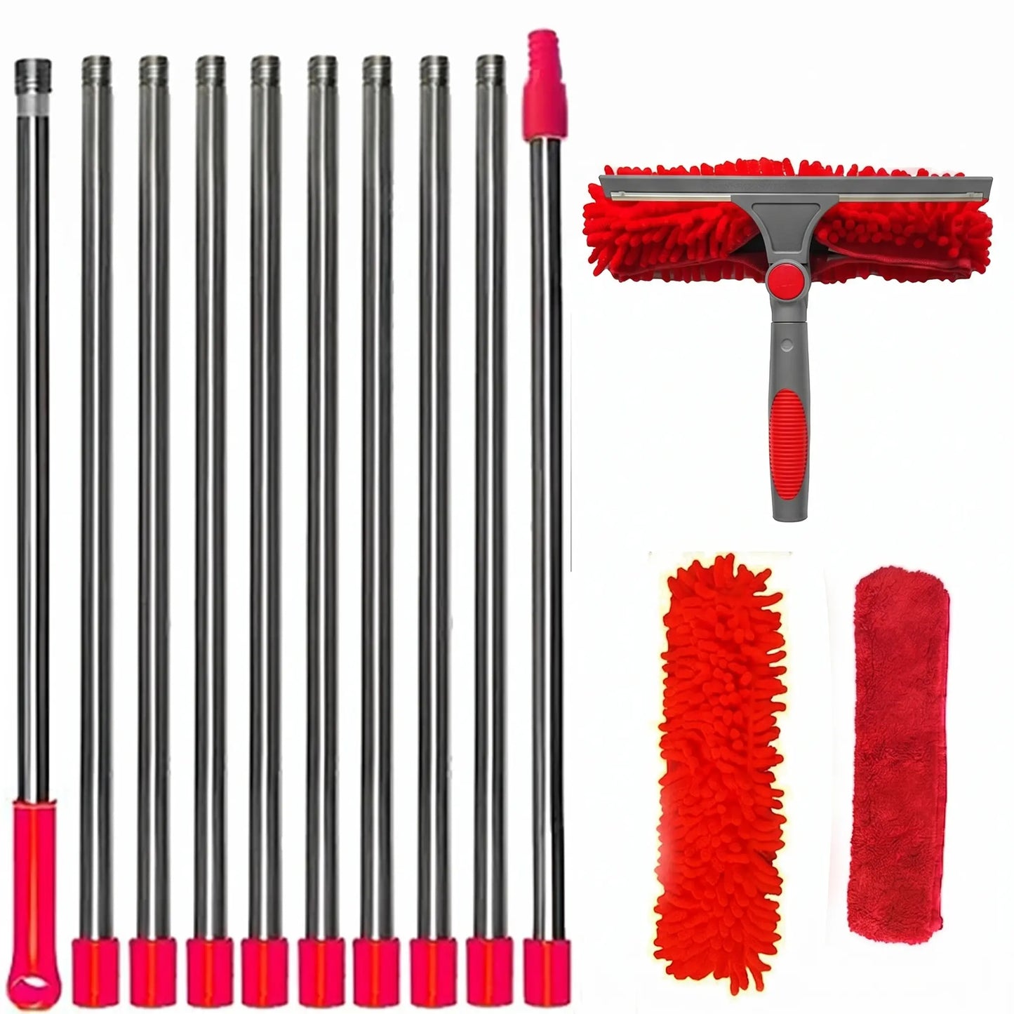 Window Washing Kit with Extension Pole — 2-in-1 Squeegee & Mop Up to 165 Inches