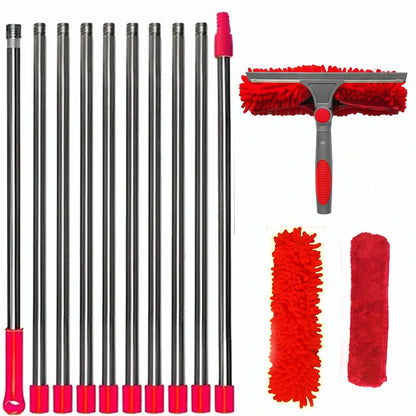 Window Washing Kit with Extension Pole — 2-in-1 Squeegee & Mop Up to 165 Inches