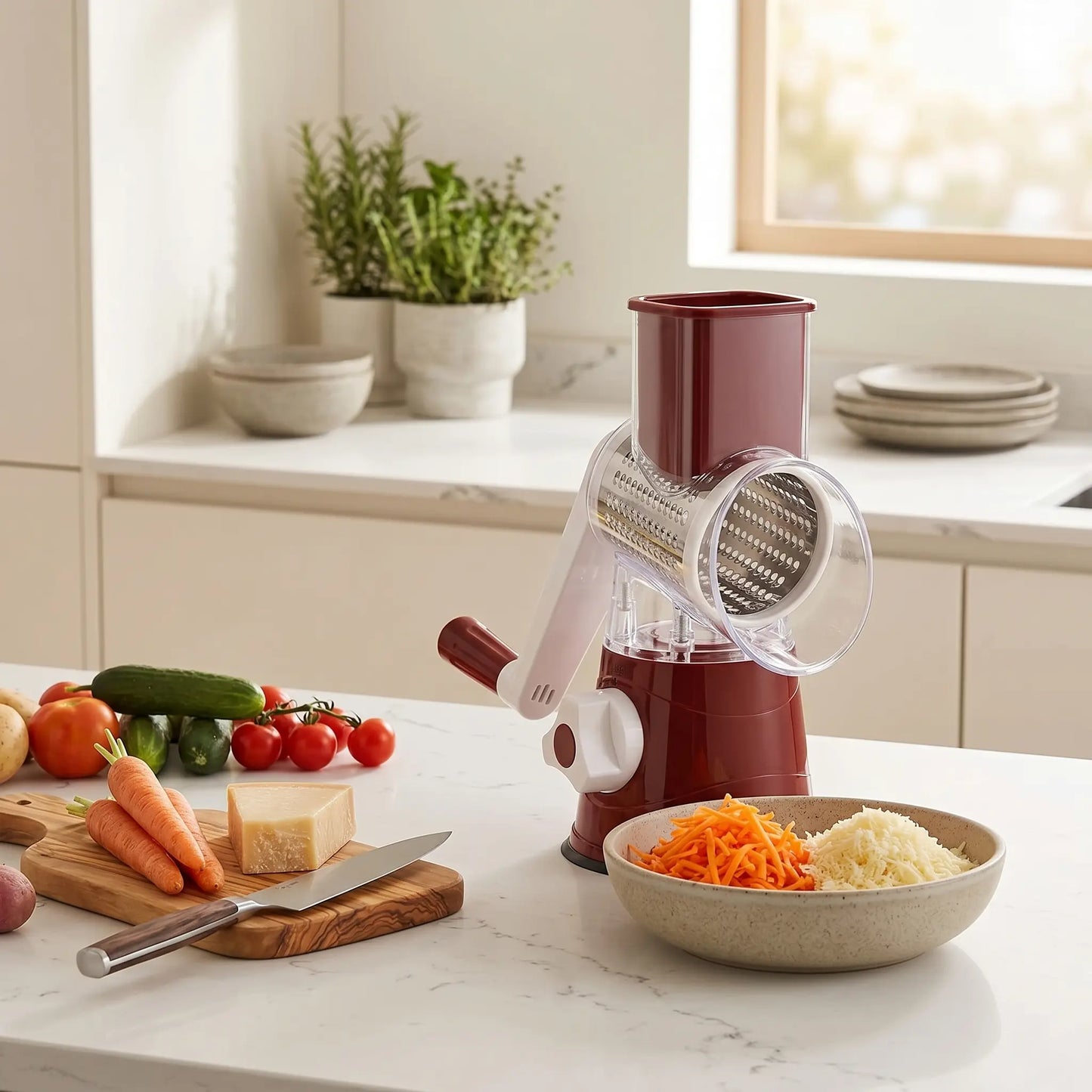 Cheese Grater Hand Crank — 3-in-1 Rotary Shredder & Slicer