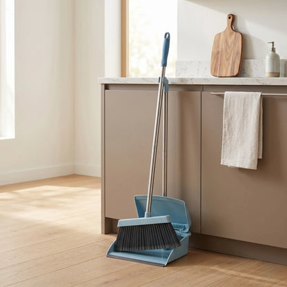 Broom & Dustpan Combo Set with Long Handle — 3-Piece Indoor Cleaning Kit