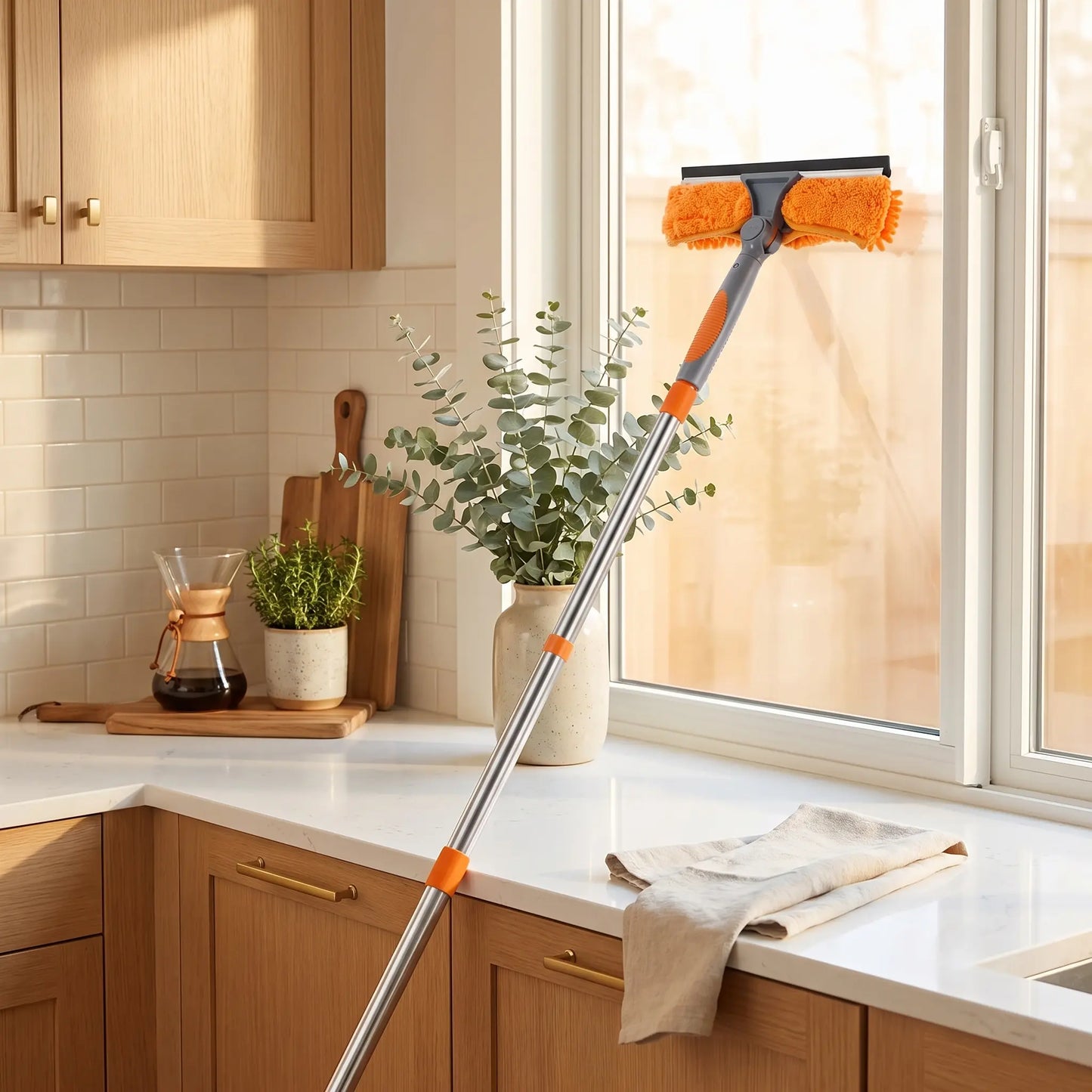 Window Washing Kit with Extension Pole — 2-in-1 Squeegee & Mop Up to 165 Inches