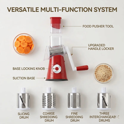 Cheese Grater Hand Crank — 3-in-1 Rotary Shredder & Slicer