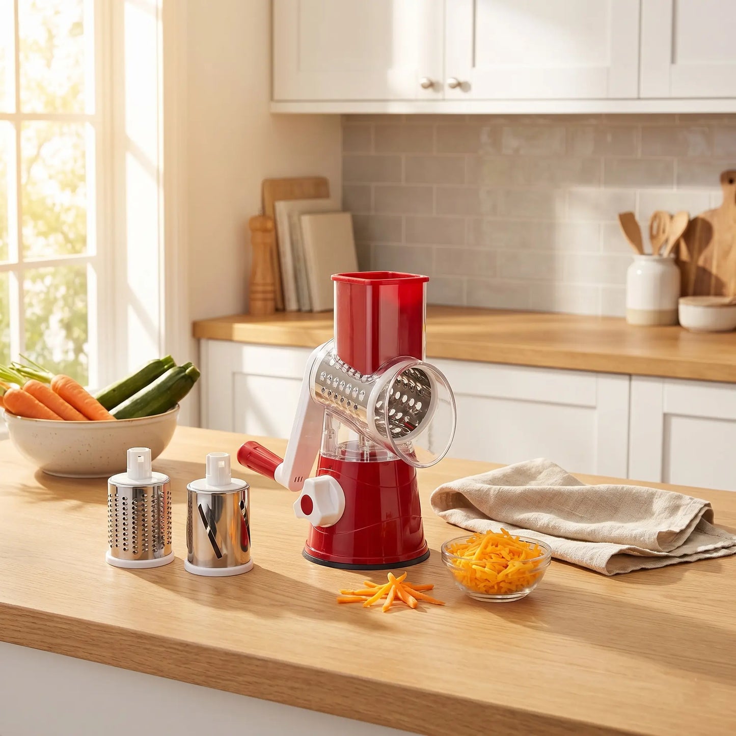 Cheese Grater Hand Crank — 3-in-1 Rotary Shredder & Slicer