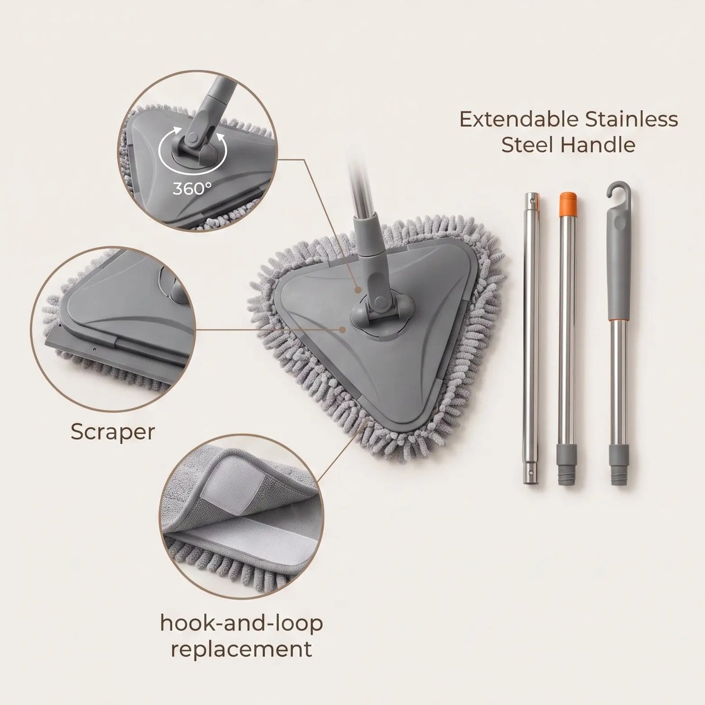 Wall Cleaner Mop with Long Handle —  360° Triangle Head for Walls & Ceilings