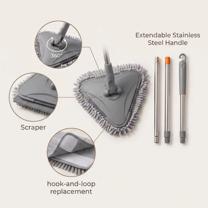 Wall Cleaner Mop with Long Handle —  360° Triangle Head for Walls & Ceilings