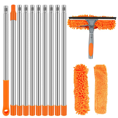 Window Washing Kit with Extension Pole — 2-in-1 Squeegee & Mop Up to 165 Inches