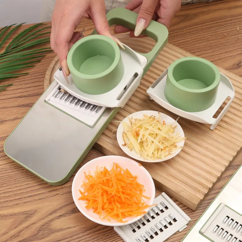 Food Chopper with Container — Manual Vegetable Chopper Grater & Slicer Set