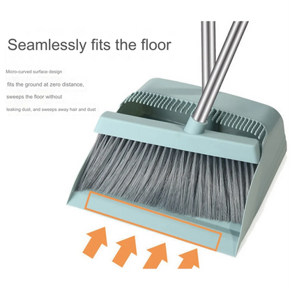 Broom & Dustpan Combo Set with Long Handle — 3-Piece Indoor Cleaning Kit