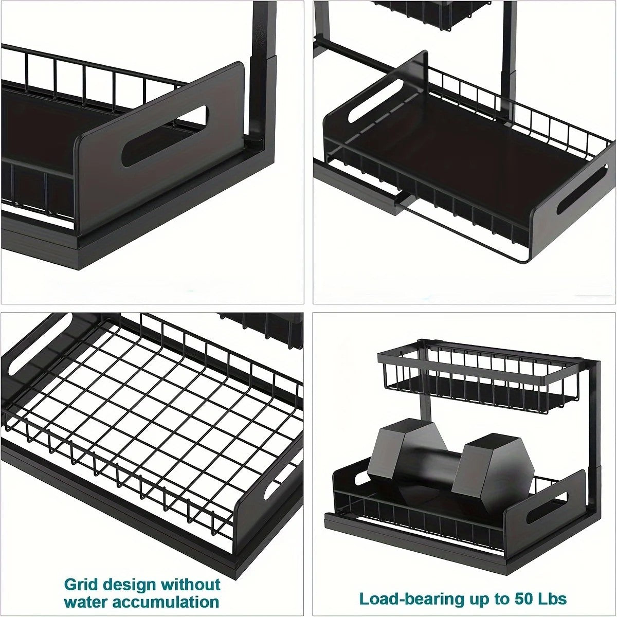 Under Sink Organizer Kitchen — Pull-Out Metal Sliding Drawer Cabinet Storage Rack
