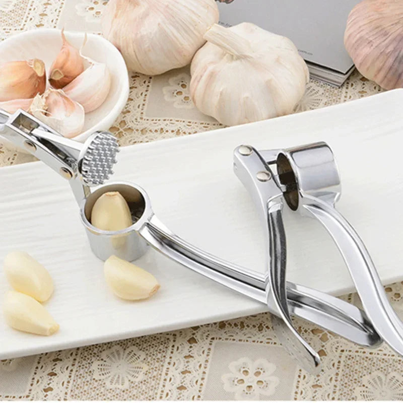 Garlic Press Stainless Steel — 3-in-1 Crush, Peel & Mince Tool