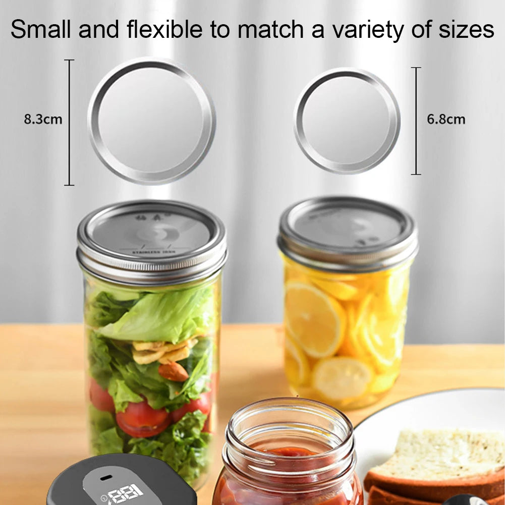 Electric Mason Jar Vacuum Sealer Kit — Cordless Rechargeable with LED Display