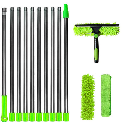 Window Washing Kit with Extension Pole — 2-in-1 Squeegee & Mop Up to 165 Inches