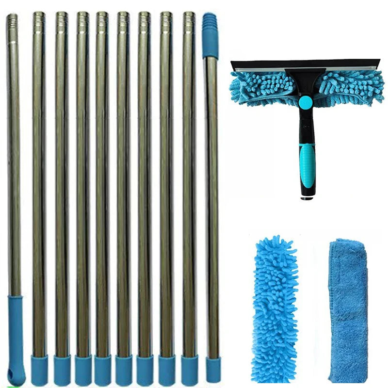 Window Washing Kit with Extension Pole — 2-in-1 Squeegee & Mop Up to 165 Inches