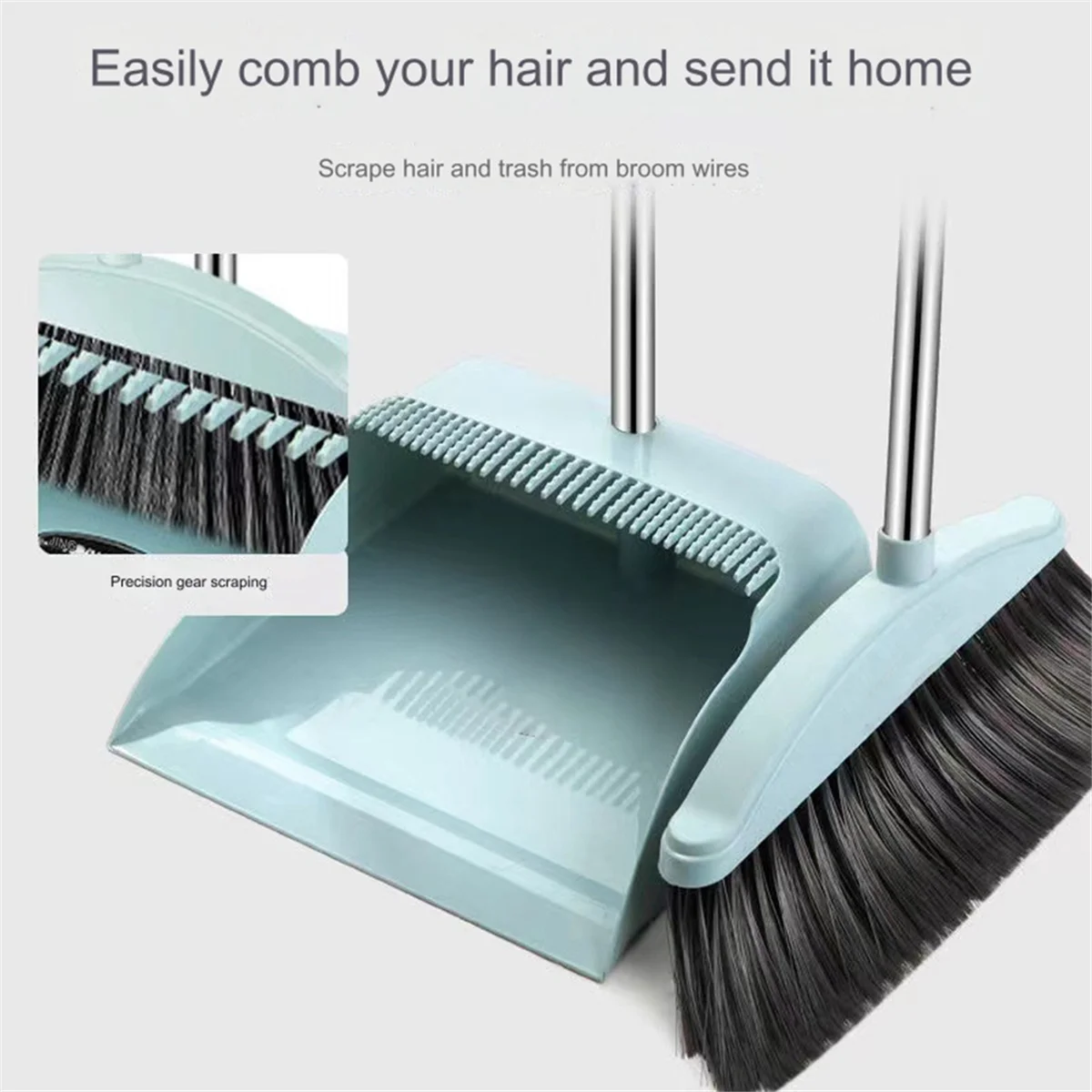 Broom & Dustpan Combo Set with Long Handle — 3-Piece Indoor Cleaning Kit