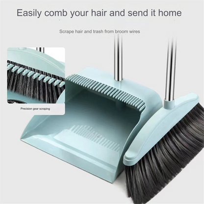 Broom & Dustpan Combo Set with Long Handle — 3-Piece Indoor Cleaning Kit