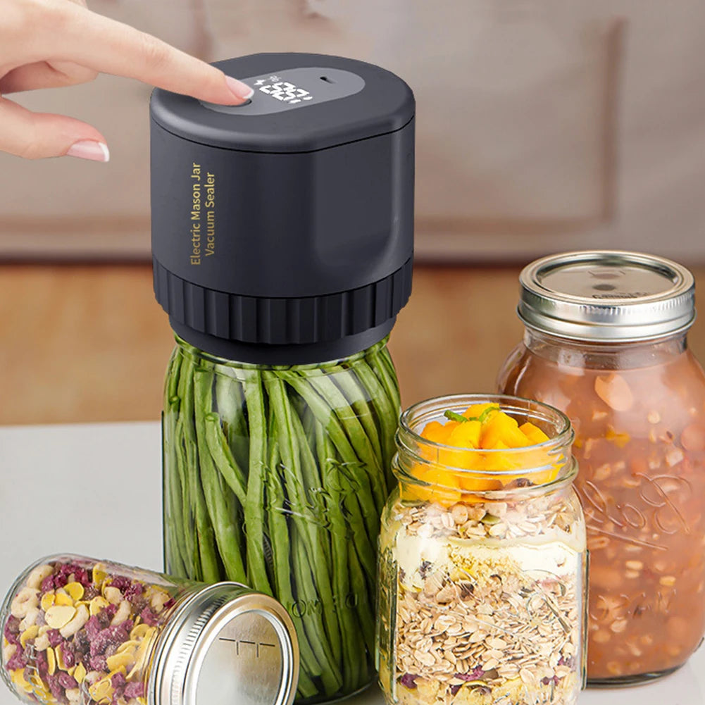 Electric Mason Jar Vacuum Sealer Kit — Cordless Rechargeable with LED Display