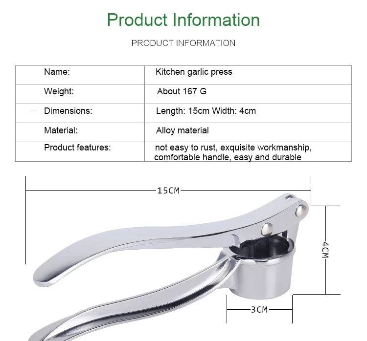 Garlic Press Stainless Steel — 3-in-1 Crush, Peel & Mince Tool