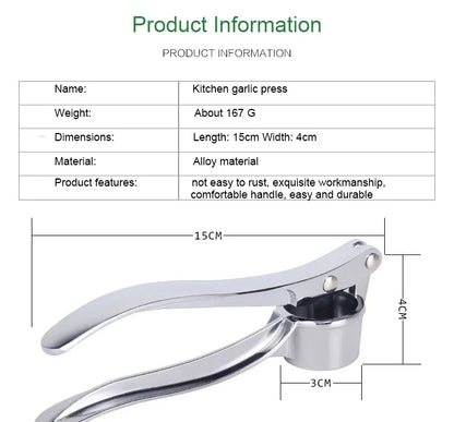Garlic Press Stainless Steel — 3-in-1 Crush, Peel & Mince Tool